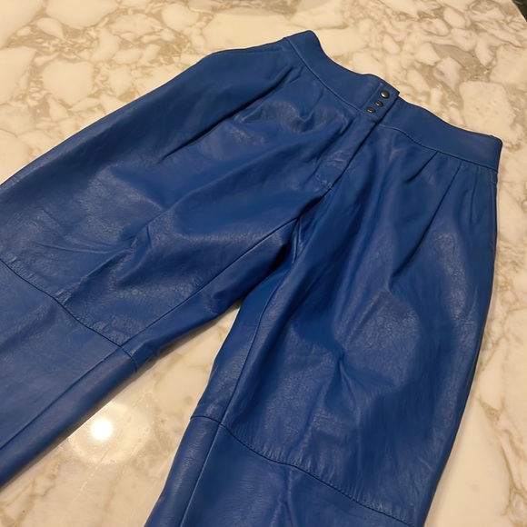 Vintage House Of Fraser Bright Blue Genuine Leather Pants High Pinch Waist 26" - Picture 5 of 13